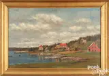 coastal New England town scene by Frank Henry Shapleigh, oil on board, sold Oct 2025