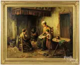 interior mother and children by Cornelius Bouter, oil on canvas, sold Aug 2025