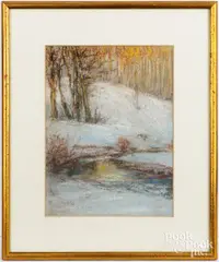 winter landscape by Frederick Wagner, pastel, sold Aug 2025