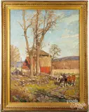 landscape with cows by George Glenn Newell, oil on canvas, sold Aug 2025