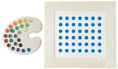 with magnetized surfaces and discs in plastic paint palette Transformable Dialogues #3 by Yaacov Agam, serigraph, sold Jul 2025