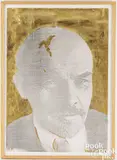 print and gold leaf on paper Lenin and Gorbachev by Leonid Sokov, silkscreen, sold Jul 2025