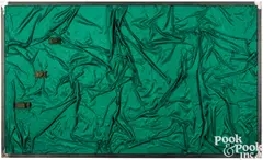 with silk and Russian military toys on plywood Three Tanks On Green Silk by Leonid Sokov, mixed media, sold Jul 2025