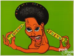Shicago Justus from the portfolio Conspiracy: The Artist as Witness Portfolio by Peter Saul, 1971, color lithograph, sold Jul 2025