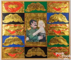 and gold leaf on paper Moustache And Lips by Leonid Sokov, acrylic, sold Jul 2025