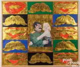 and gold leaf on paper Moustache And Lips by Leonid Sokov, acrylic, sold Jul 2025