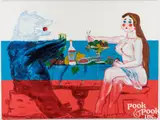 Beauty And Bear On The Russian Flag by Leonid Sokov, 1995, oil on canvas, sold Jul 2025