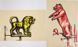 and marking pen works on paper Bear (Weathervane) and Lion (Weathervane) by Leonid Sokov, watercolor, sold Jul 2025