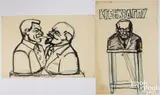 and marking pen works on paper KGB Andropov and Lenin and Stalin (Kissing) by Leonid Sokov, watercolor, sold Jul 2025