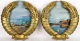 landscapes with plaster wreath surrounds by Leonid Sokov, oil on panel, sold Jul 2025