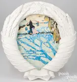 with plaster wreath frame March Day by Leonid Sokov, oil on wood, sold Jul 2025