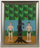 OUTSIDER ART , ADAM AND STEVE PAINTING by Tim Ray Fisher, mixed media on board, sold Sep 2026