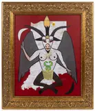 OUTSIDER ART , BAPHOMET PAINTING by Tim Ray Fisher, mixed media on board, sold Sep 2026