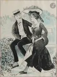 La Déclaration d'amour by Jan Mejan, Encre et aquarelle, sold Jan 2026