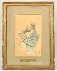 Monsieur prudhomme lisant un journal by Henry Monnier, Aquarelle sur traits de mine de plomb à fond perdu, sold Mar 2026