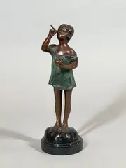 La petite siffleuse by Suzanne Bizard, Bronze patiné, sur un socle en marbre noir, sold Mar 2026