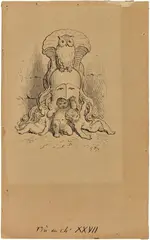 La casque d'Athéna avec une chouette et des enfants by Gustave Doré, Plume et encre noire, sur traits de crayon noir, sold Mar 2026