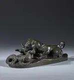 Jaguar dévorant un crocodile. Édition par Barbedienne à partir de 1877 by Antoine-Louis Barye, Bronze à patine brune, sold Mar 2026
