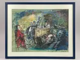 L'audience ou la cour d'assises by Lucien Philippe Moretti, Gouache sur papier signée en bas à droite, sold Feb 2026