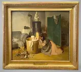 Le bain de bébé by Peter Fendi, 1834, Panneau de chêne de Blaye à Paris (cachet), sold Dec 2025