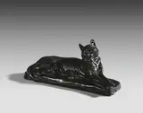 Chat couché by Louis Riché, Épreuve en bronze patiné, sold Nov 2024