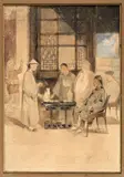 Salon de thé extrême-oriental by Théodore Didier Delamarre, Aquarelle signée, encadrée, sold Sep 2024