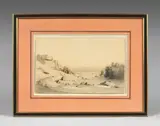 Paysage au pont by Émile Lambinet, 1840, Encre, lavis et rehauts de gouache blanche, sold Jun 2024