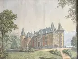 Château au bord d'un lac by Alphonse Burette, 1854, Aquarelle, sold Feb 2026