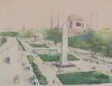 Grande place animée en Orient by Carl Ivar Gilbert, Aquarelle gouachée, sold Oct 2025