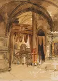 Intérieur d'église (La cathédrale de Tolède) by Adrien Dauzats, 1834, Aquarelle, sold Oct 2025