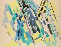 Les batisseurs" (étude pour une lithographie) by Jacques Lagrange, Aquarelle, sold Oct 2025