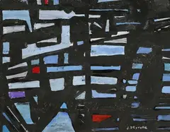 Composition abstraite by Jean-Jacques Deyrolle, Gouache vernissée sur papier, sold Oct 2025