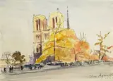 Notre Dame by Marc Aynard, Encre et aquarelle sur papier, sold Sep 2025