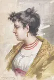 Jeune femme mélancolique en buste by Émile Eisman-Semenowsky, Aquarelle sur papier, sold Jul 2025