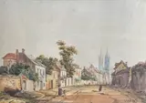 Rue animé près d'une cathédrale by François Etienne Villeret, Aquarelle, sold Jul 2025