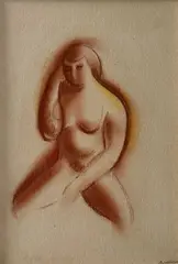 Nu féminin by Charles Biederman, Sanguine et pastel sur papier, sold Jul 2025