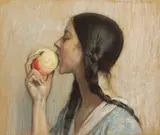 Jeune fille mangeant une pomme by Auguste Leroux, Pastel, sold Mar 2018
