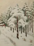 Le châlet dans la fôret enneigée, Finlande by Ben Silbert, Aquarelle, sold Mar 2018