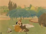 Les amoureuses au jardin by Fernand Fau, Pastel, sold Oct 2017