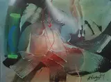 Composition bleue, verte et rouge by Augustin-François Archiguille, Toile signée en bas à droite, sold Jul 2017