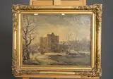 Le château de la reine Blanche sous la neige by Jean Baptiste Gabriel Langlacé, 1830, Toile signée et datée, sold Nov 2025