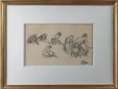 Études de bretonnes by Mathurin Méheut, Crayon noir, sold Nov 2025