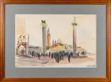 Foule place Saint-Marc à Venise by Antoine Chartres, Aquarelle, sold Nov 2025
