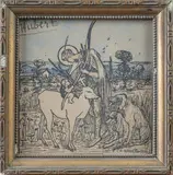 Saint Hubert by Emma Thiollier, Bois gravé rehaussé à l'aquarelle, annoté "Hubert" en haut à gauche, sold Nov 2025