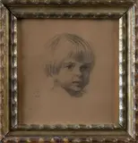 Portrait d'Hubert Thiollier-Samaran (1938-1983) enfant by Emma Thiollier, Crayon noir et sanguine, sold Nov 2025