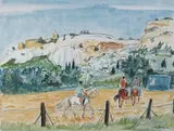 Cavaliers au manège, Les Baux by Yves Brayer, Aquarelle sur traits de mine de plomb, sold Nov 2025