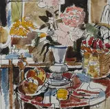 Fleurs dans un intérieur by Jacques Ceria Despierre, Aquarelle et encre (plume), sold Nov 2025