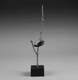 Moineau branché by André Becquerel, Épreuve en bronze patiné argenté sur socle cubique en pierre noire (petits éclats), sold Nov 2025