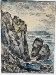 Paysage marin by Émile Noirot, Fusain et rehauts d'aquarelle signé en bas à droite et daté, sold Nov 2025