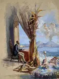 Artiste cherchant l'inspiration à l'ombre du Vésuve by Salvatore Cozzolino, Aquarelle avec rehauts de gouache, sold Nov 2025